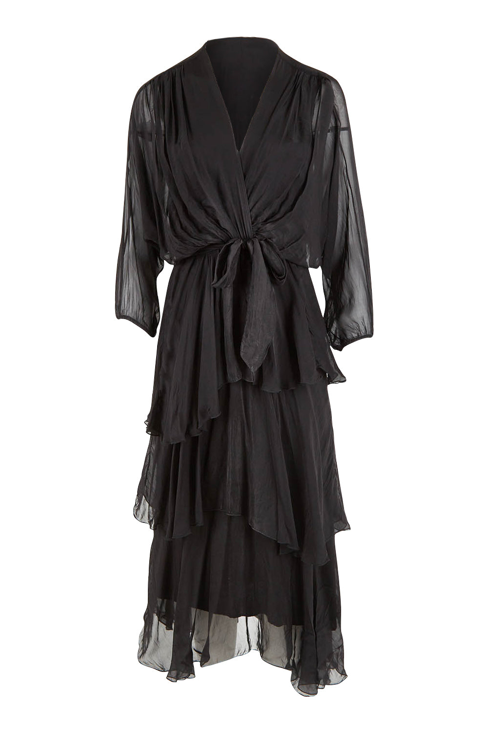 Product shot of the Long Sleeve Silk Dress in colour Black (Black), from the front