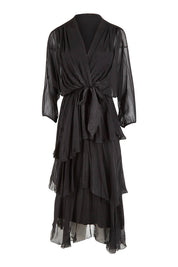 Product shot of the Long Sleeve Silk Dress in colour Black (Black), from the front