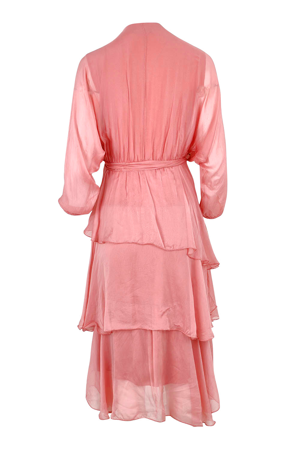 Product shot of the Long Sleeve Silk Dress in colour Darkpink (Pink), from the back