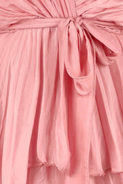 Product shot of the Long Sleeve Silk Dress in colour Darkpink (Pink), detail