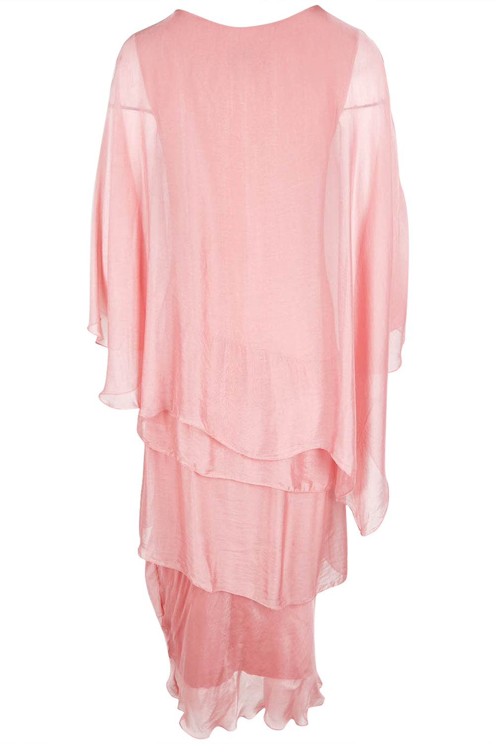 Product shot of the Overlay Silk Dress in colour Darkpink (Pink), from the back