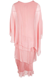 Product shot of the Overlay Silk Dress in colour Darkpink (Pink), from the back