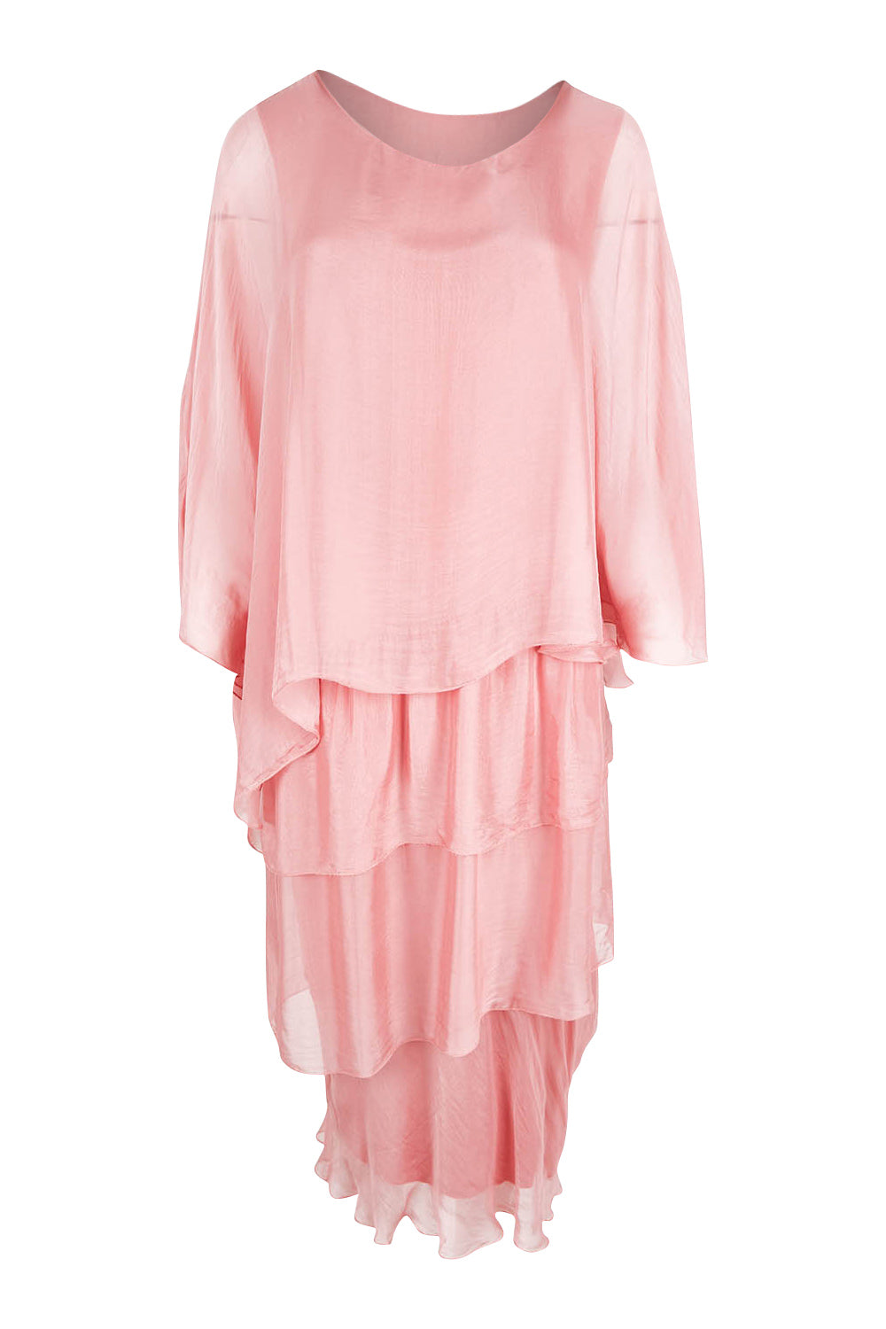 Product shot of the Overlay Silk Dress in colour Darkpink (Pink), from the front
