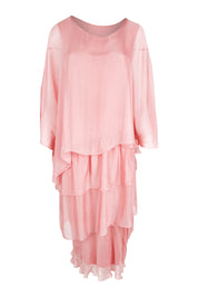 Product shot of the Overlay Silk Dress in colour Darkpink (Pink), from the front