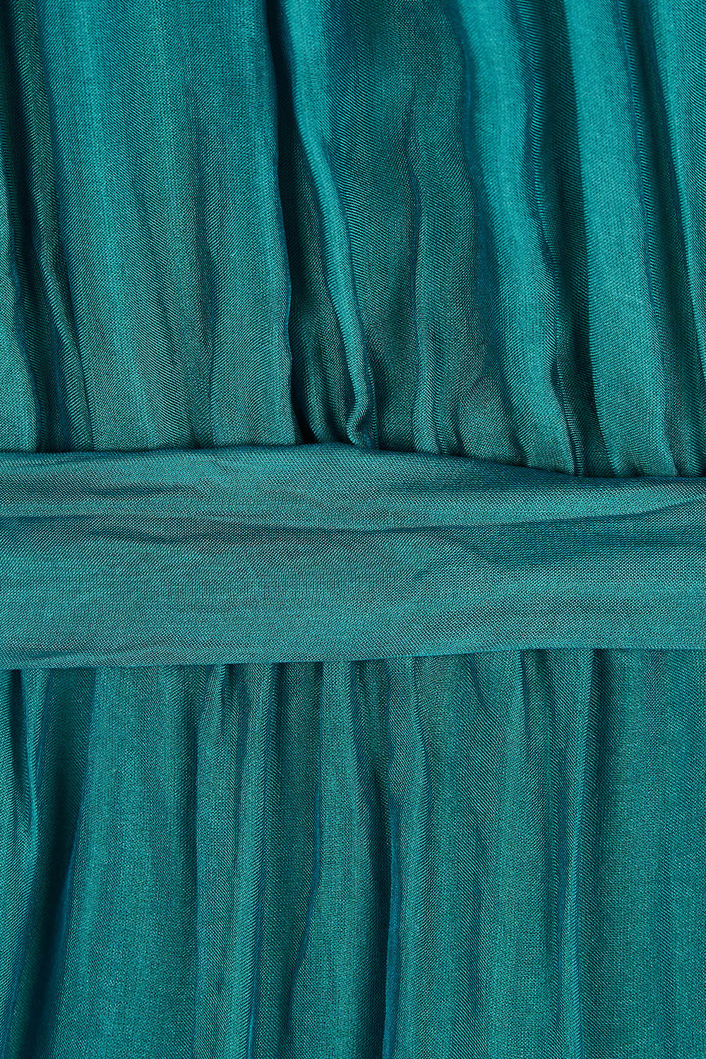 Product shot of the Frill Tie Neck Dress in colour Teal (Green), detail