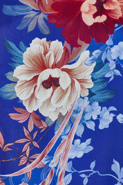 Product shot of the Silk Kaftan Top in colour Bluefloral (Blue), detail