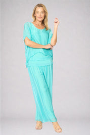 Model Genericm wearing size sample of the Silk Pant - Acqua in colour Acqua, from the front