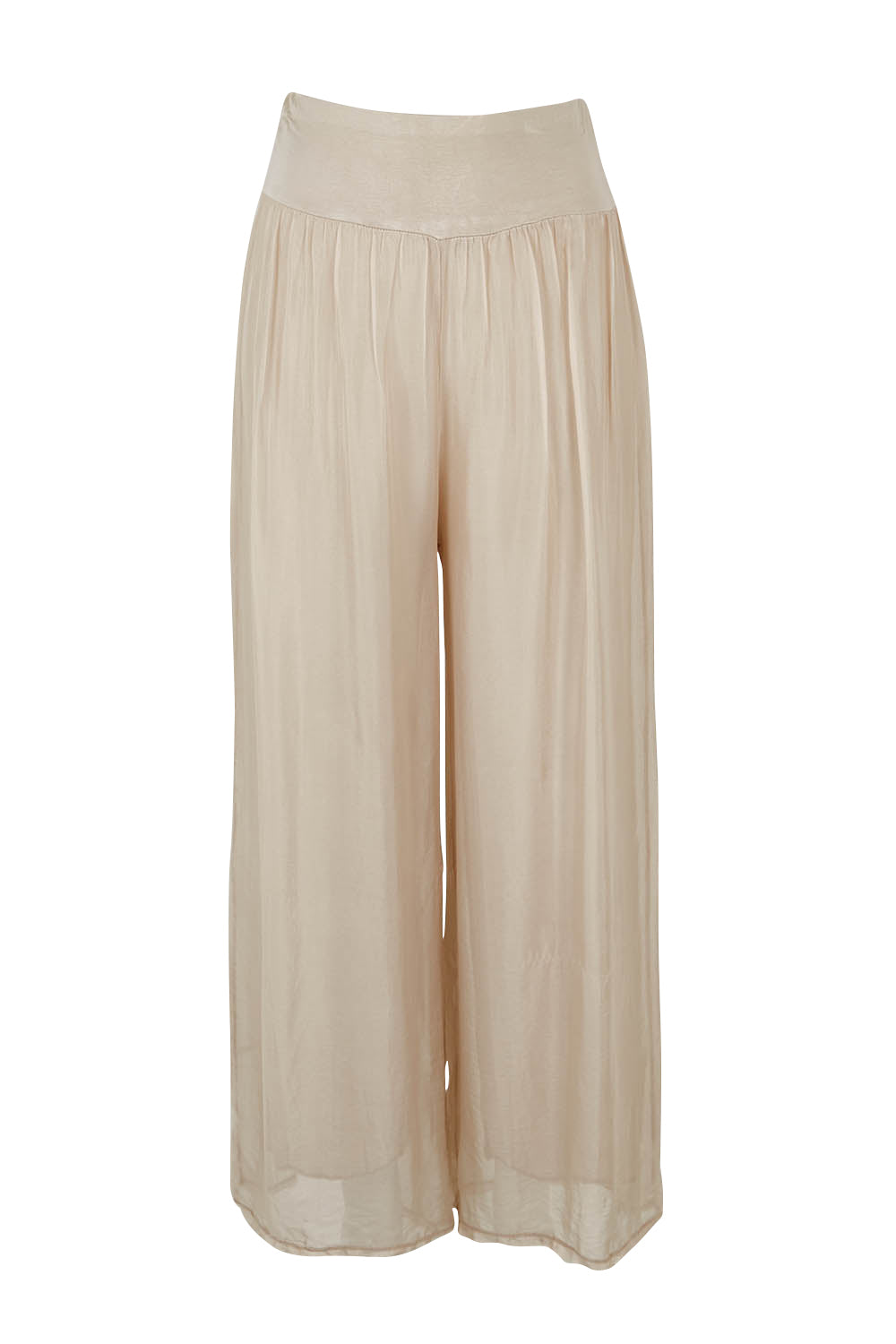 Product shot of the Silk Pant in colour Beige, from the front