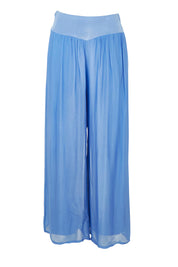 Product shot of the Silk Pant in colour Blueturco (Blue), from the front