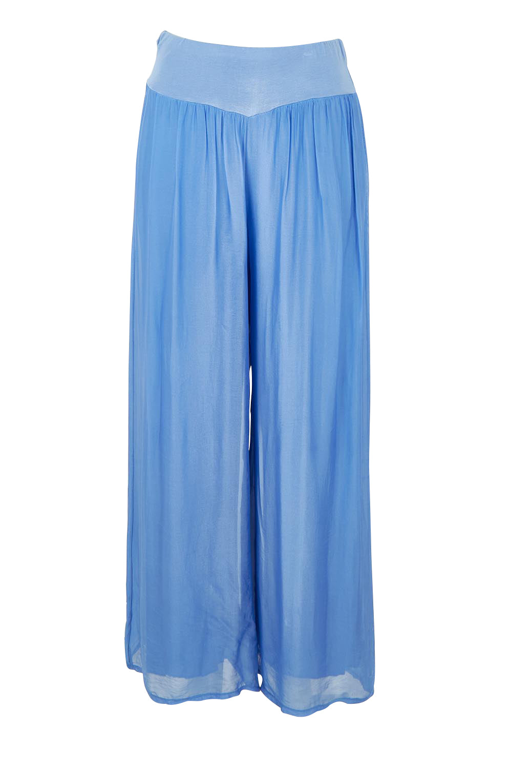 Product shot of the Silk Pant in colour Blueturco (Blue), from the front