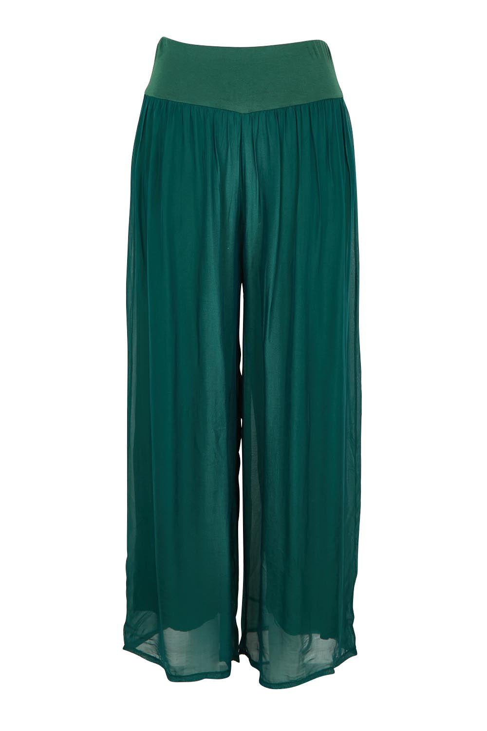 Product shot of the Silk Pant in colour Darkgreen (Green), from the front