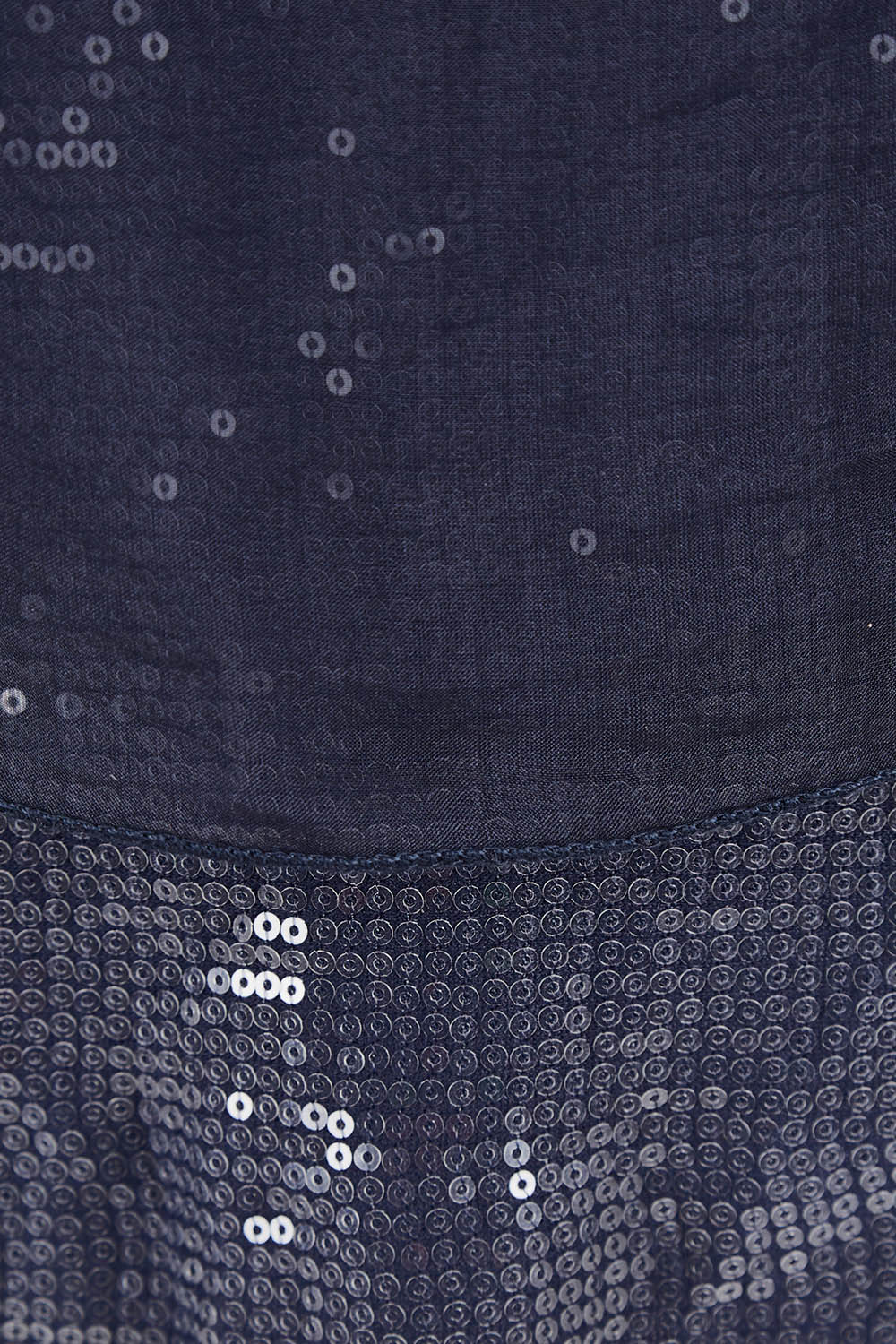 Product shot of the Silk Sequin Top in colour Navy (Blue), detail