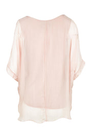 Product shot of the Silk Blend Three Layer Raw Edge Top in colour Blushpink (Pink), from the back