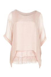 Product shot of the Silk Blend Three Layer Raw Edge Top in colour Blushpink (Pink), from the front
