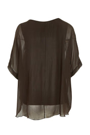 Product shot of the Silk Blend Three Layer Raw Edge Top in colour Moro, from the back