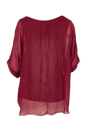 Silk Blend Three Layer Raw Edge Top - Wine