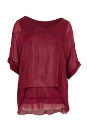 Silk Blend Three Layer Raw Edge Top - Wine
