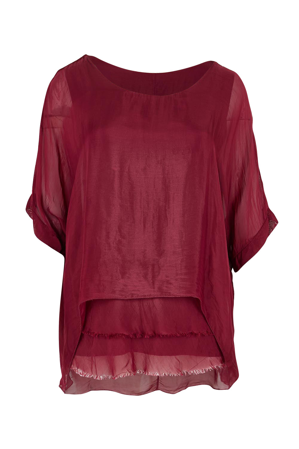 Silk Blend Three Layer Raw Edge Top - Wine