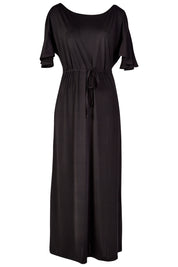 Product shot of the Indie Maxi Tanning Dress in colour Black (Black), from the front
