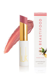 A model wearing the Nude Pink Lip Nourish in colour Nudepink (Pink), from the front, showing the whole outfit