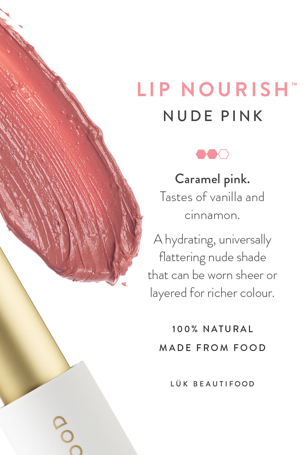 Product shot of the Nude Pink Lip Nourish in colour Nudepink (Pink), detail