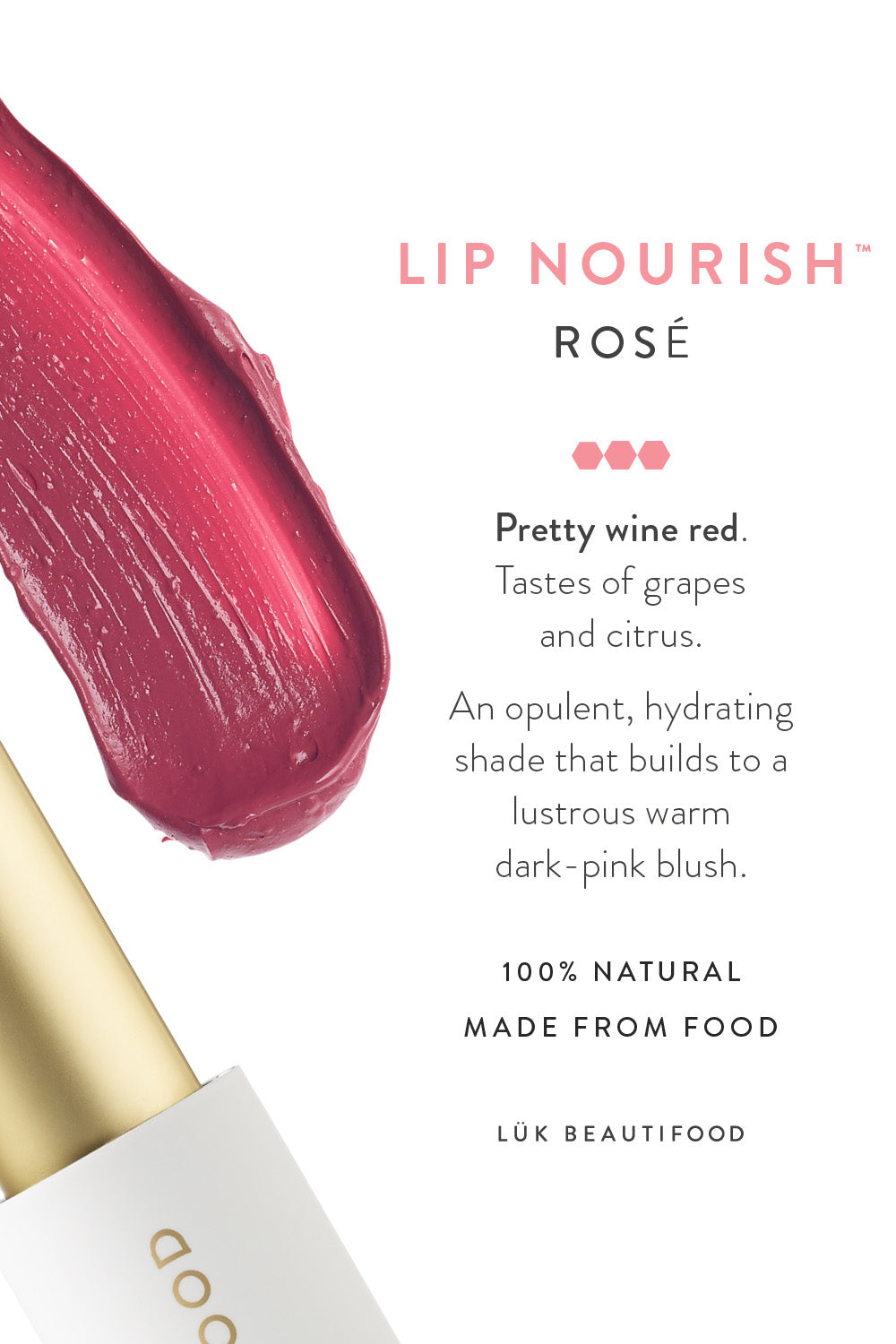 Product shot of the Rose Lip Nourish in colour Rose (Pink), detail