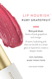 Product shot of the Ruby Grapefruit Lip Nourish in colour Red (Red), detail