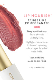 Product shot of the Tangerine Pomegranate Lip Nourish in colour Pom, detail