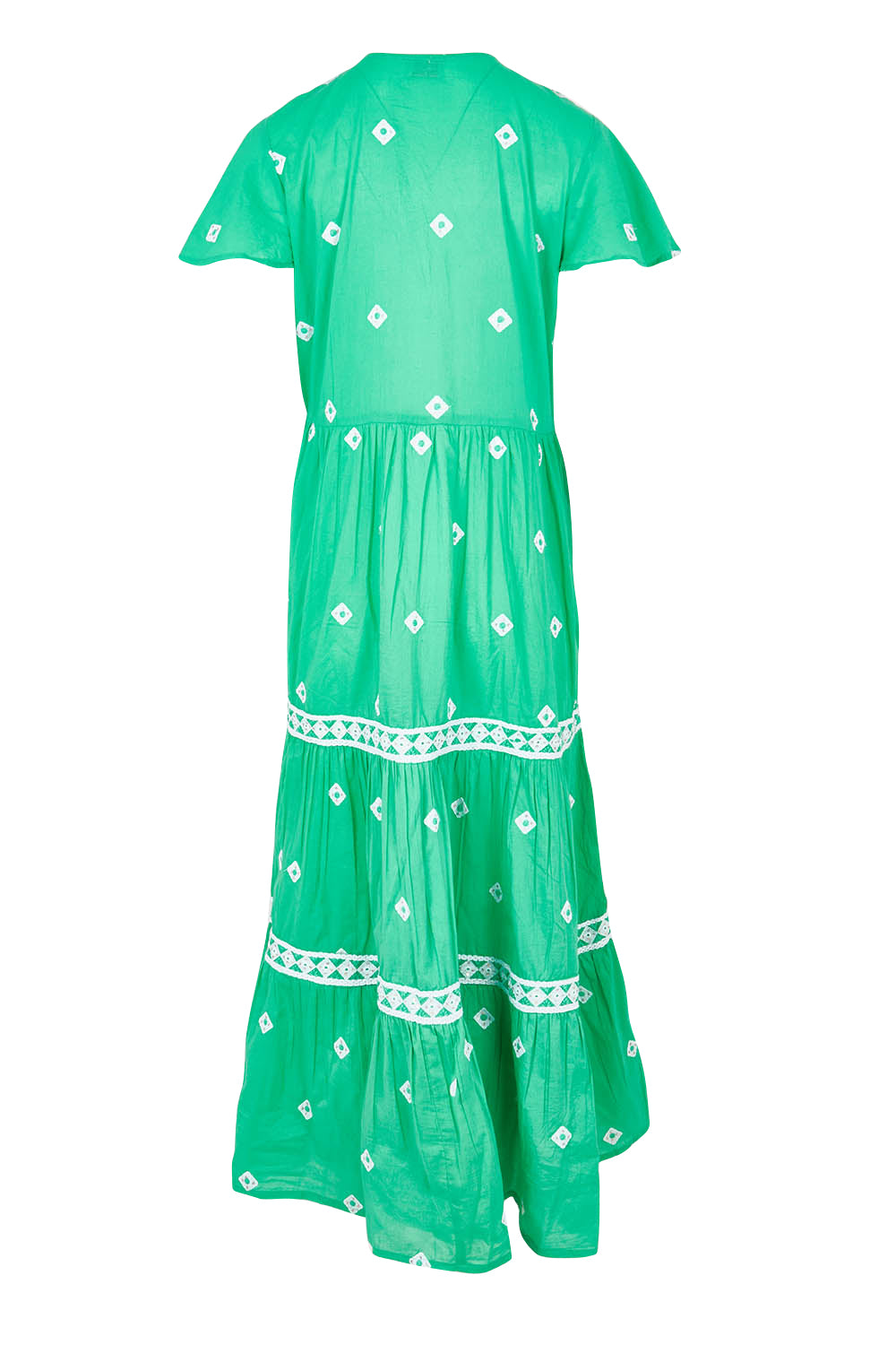 Product shot of the Antigua Maxi Cotton Dress in colour Sea (Green), from the back