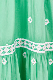 Product shot of the Antigua Maxi Cotton Dress in colour Sea (Green), detail