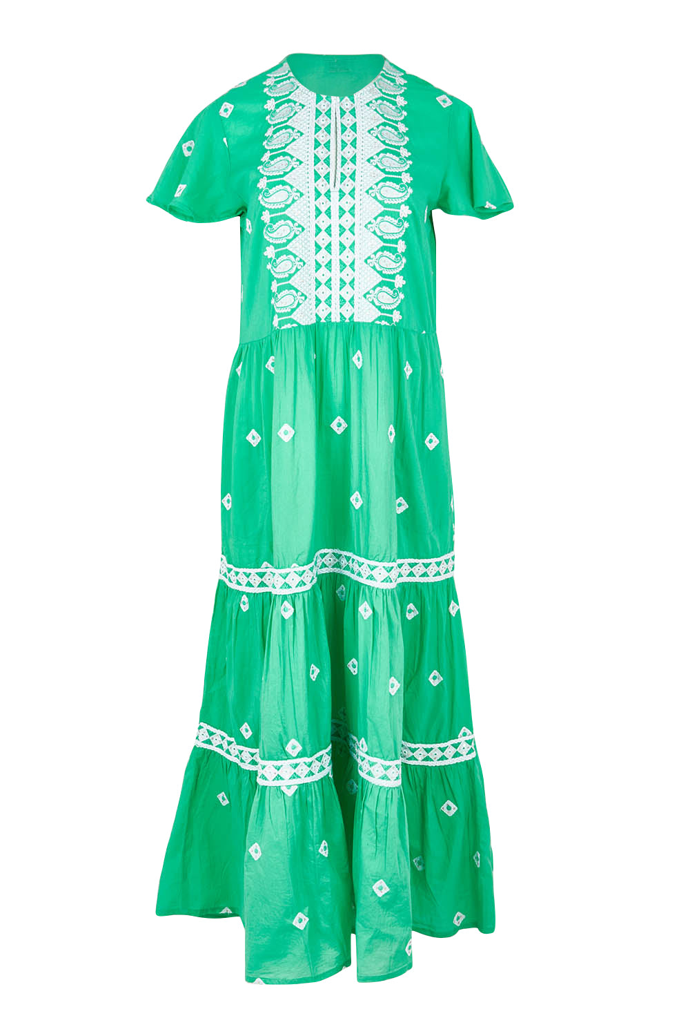 Product shot of the Antigua Maxi Cotton Dress in colour Sea (Green), from the front