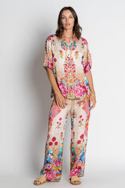 A model wearing the Baglioni Shirt in colour Print, from the front, showing the whole outfit