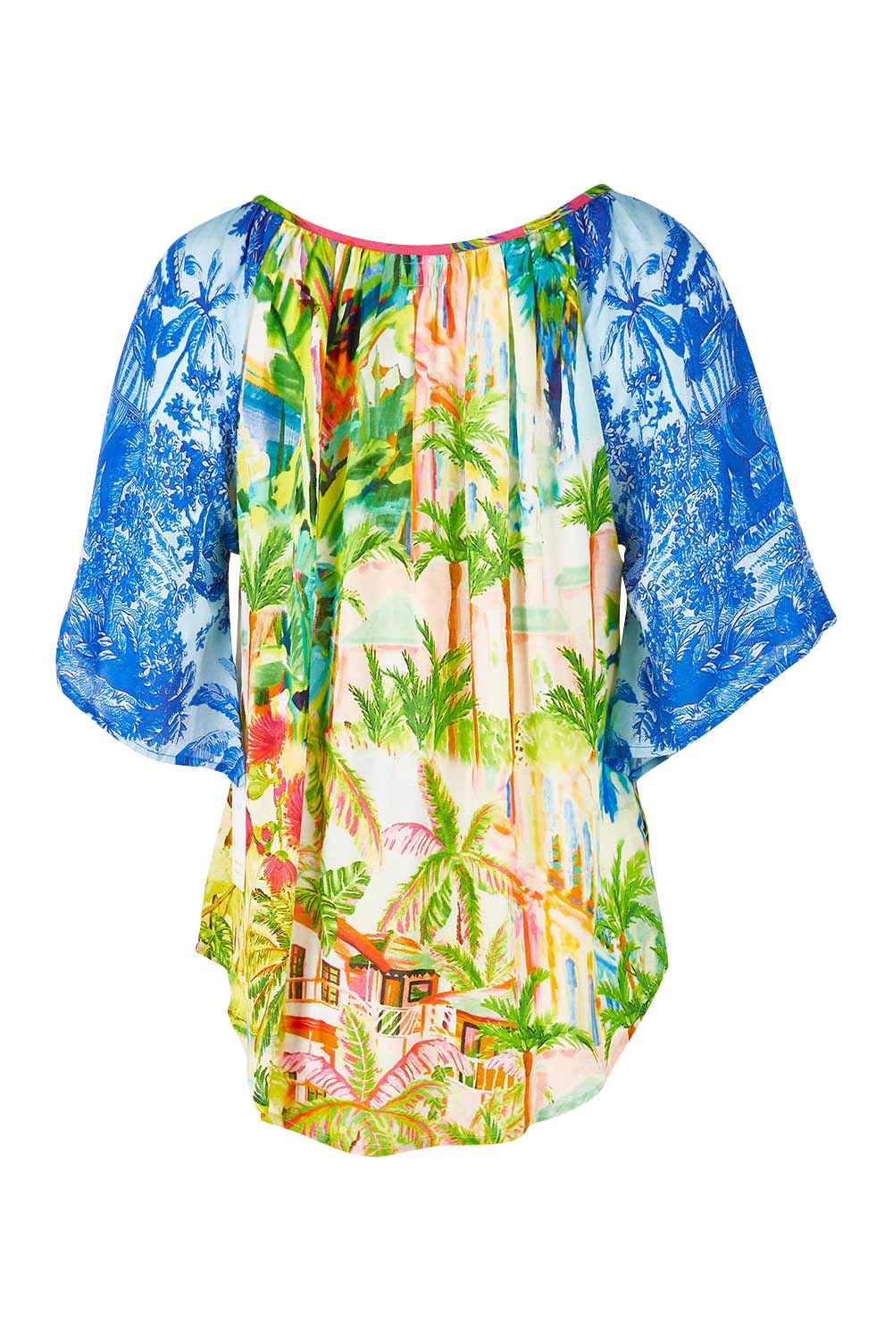 Product shot of the Bon Voyage Top in colour Multi (Blue), from the back