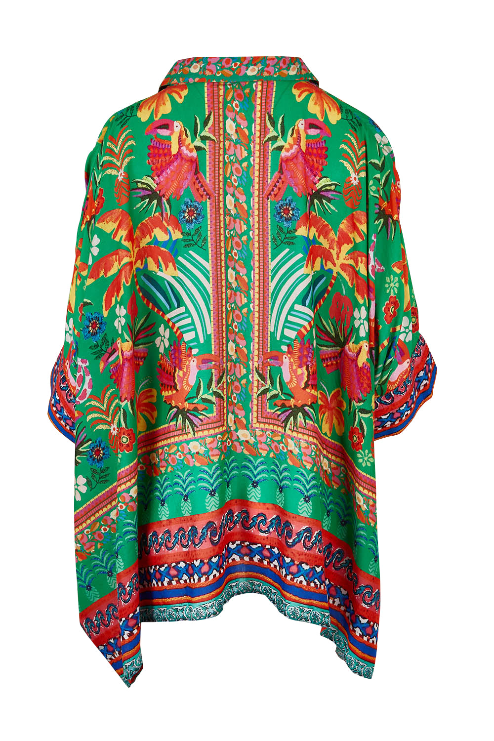 Product shot of the Brasilia Kaftan Top in colour Sea (Green), from the back