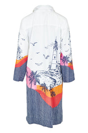 Product shot of the Byron Cotton Shirtmaker Dress in colour Print, from the back