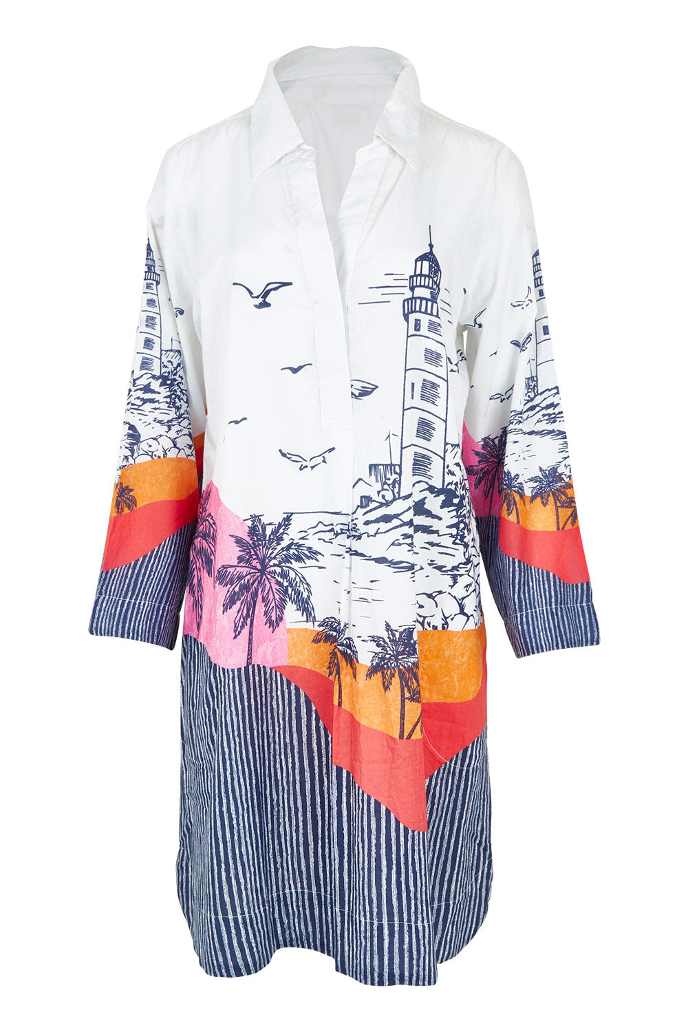 Product shot of the Byron Cotton Shirtmaker Dress in colour Print, from the front