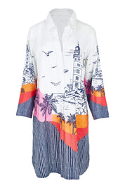 Product shot of the Byron Cotton Shirtmaker Dress in colour Print, from the front