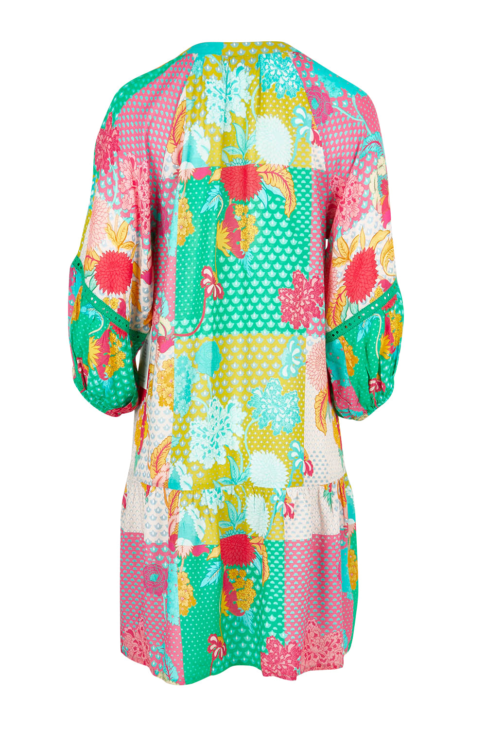 Product shot of the Camargue Dress in colour Lagoon (Green), from the back