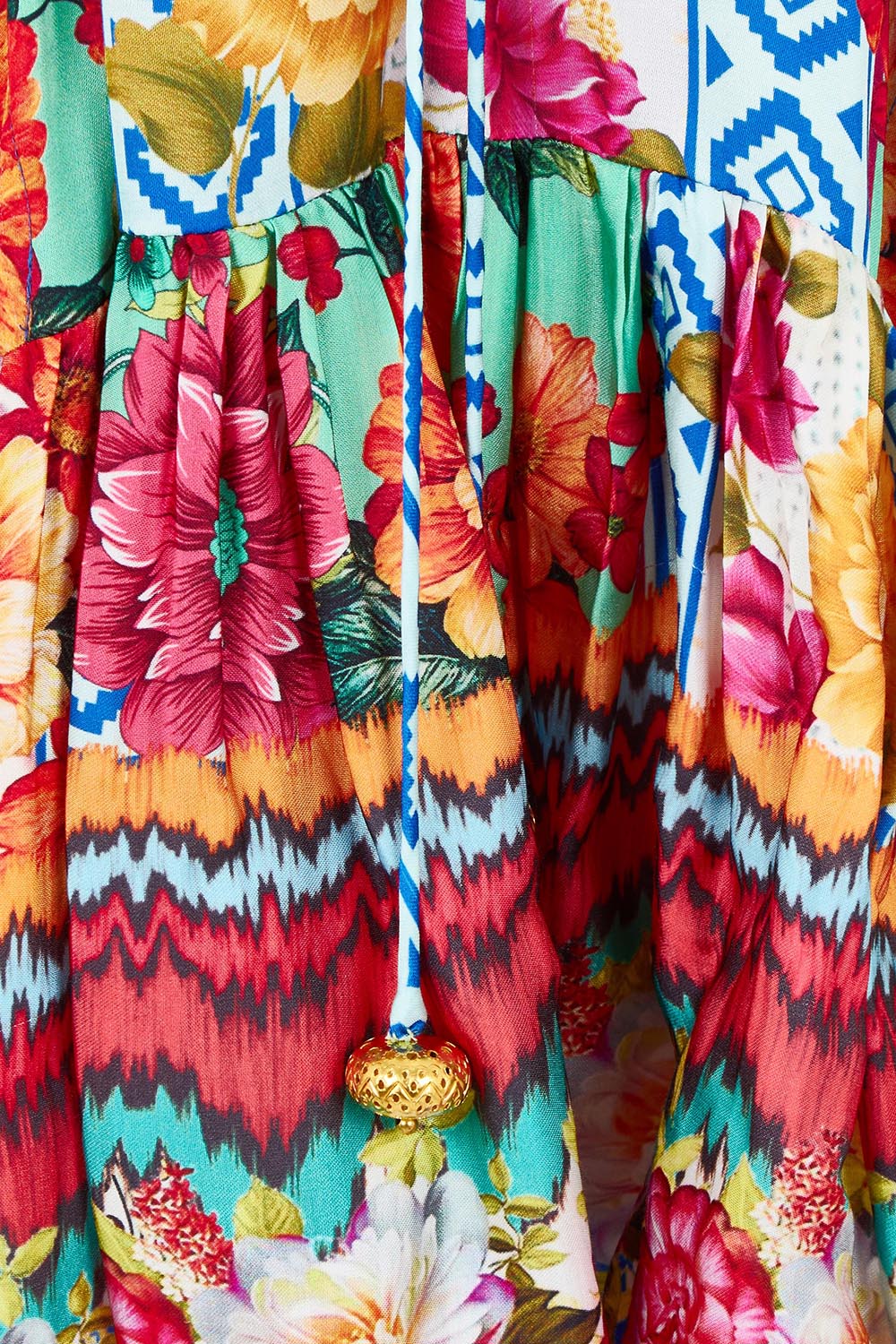 Product shot of the Carlisle Dress in colour Print, detail