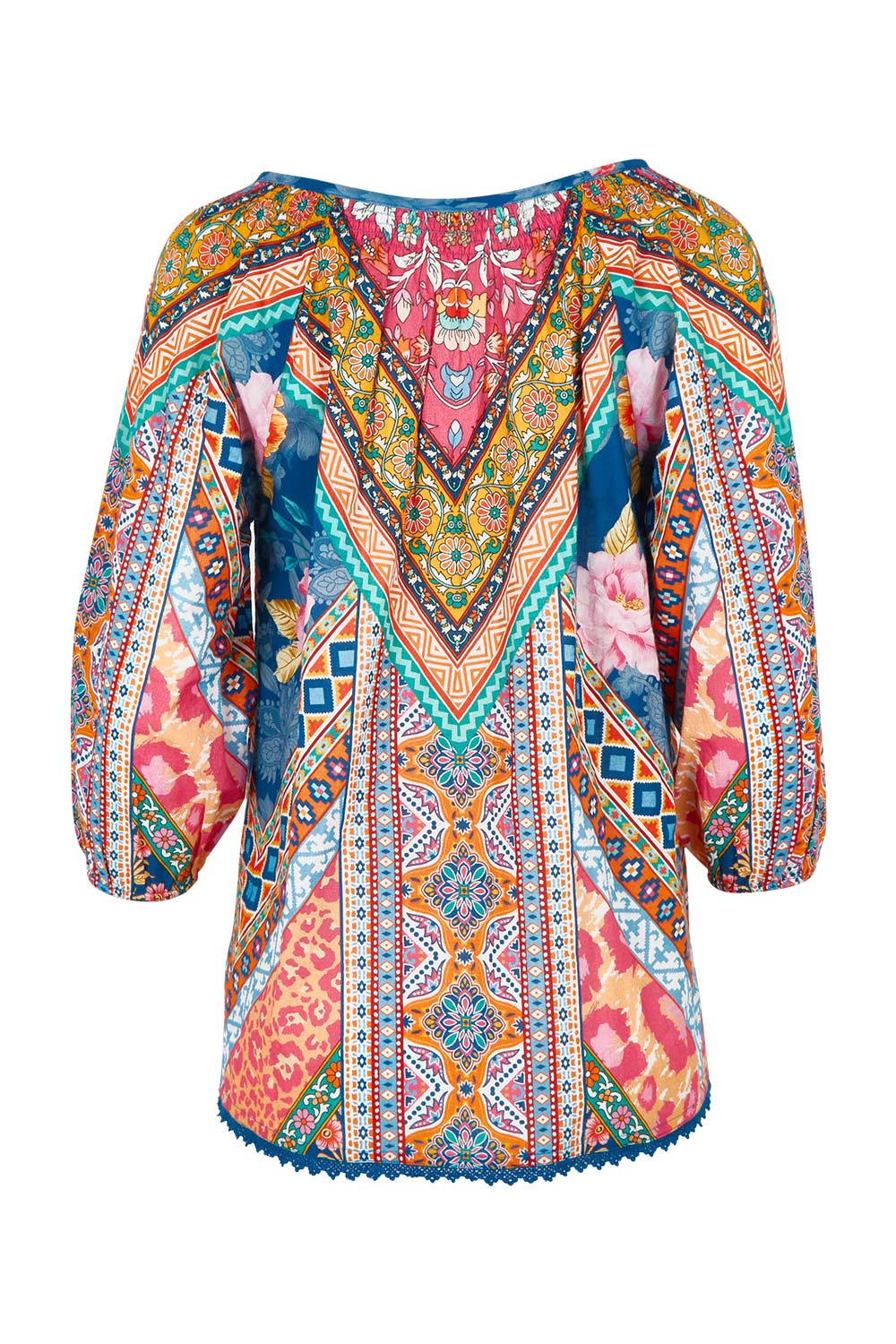 Product shot of the Danai Cotton Top in colour Ocean, from the back