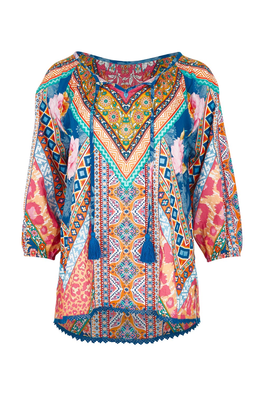 Product shot of the Danai Cotton Top in colour Ocean, from the front