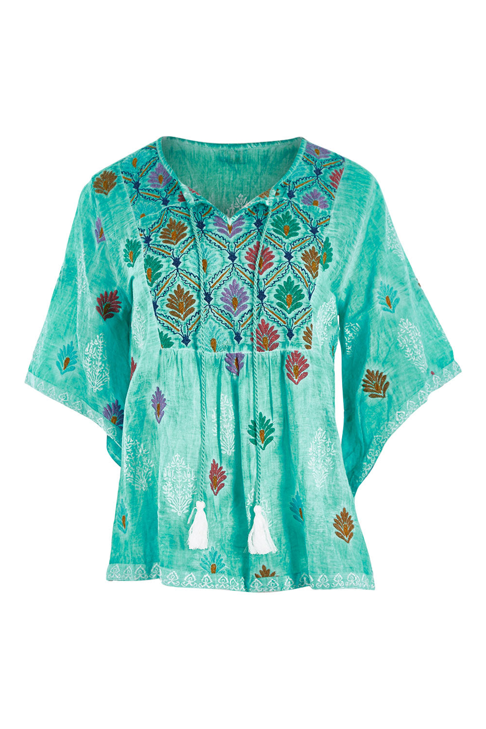 Product shot of the Dixie Top in colour Sea (Green), from the front