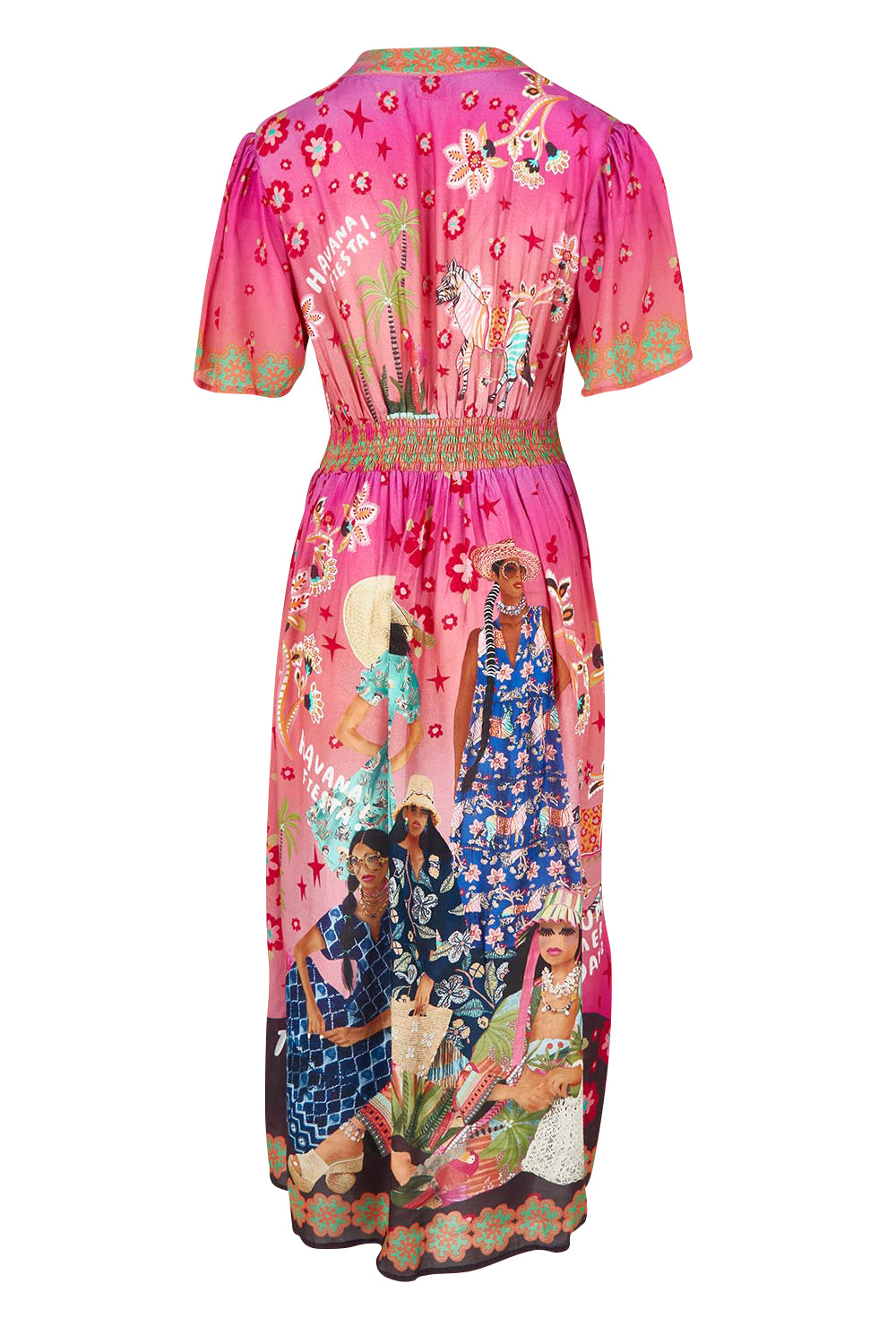 Product shot of the Fiesta Modal Blend Dress in colour Print (Pink), from the back