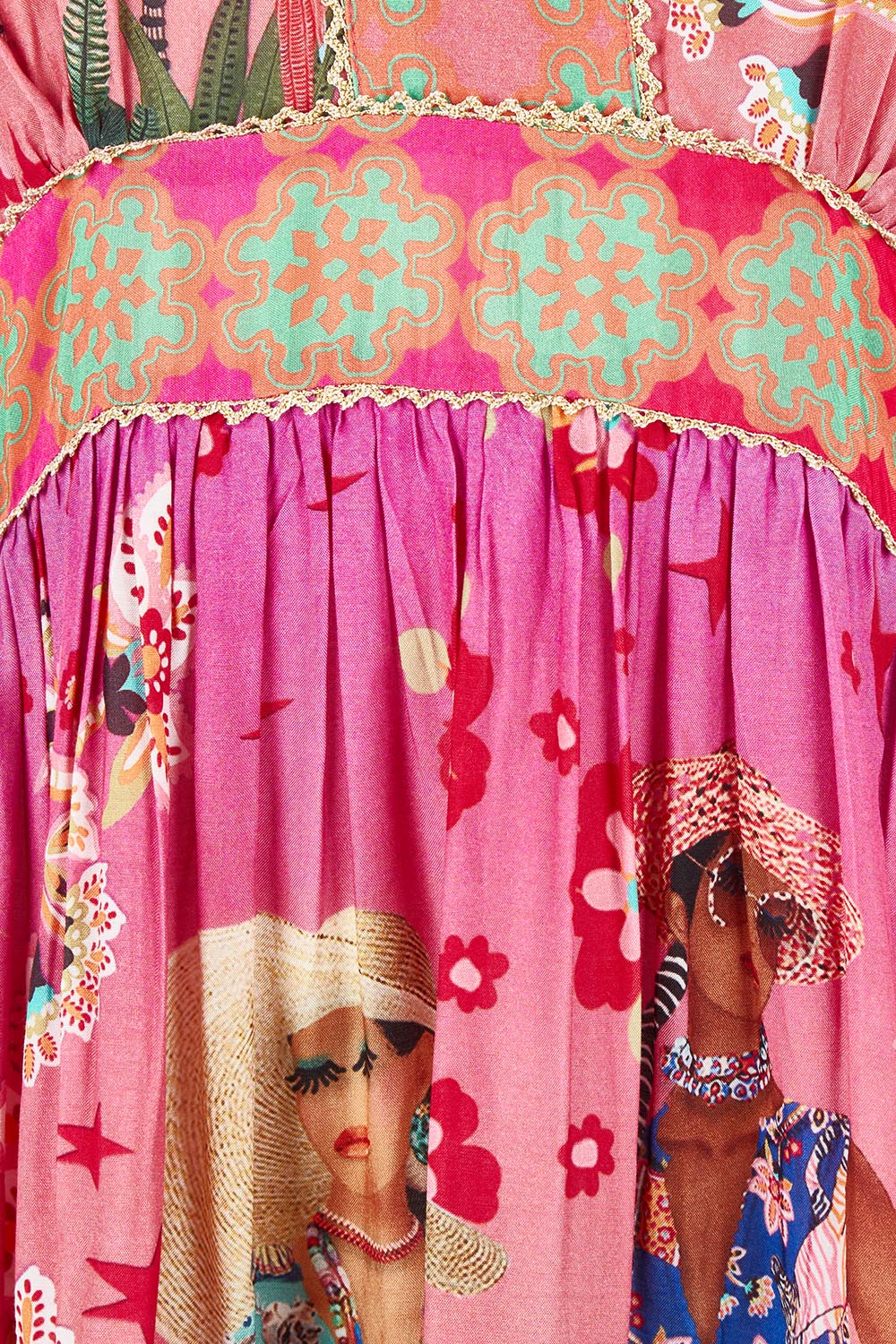 Product shot of the Fiesta Modal Blend Dress in colour Print (Pink), detail