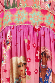 Product shot of the Fiesta Modal Blend Dress in colour Print (Pink), detail