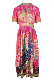 Product shot of the Fiesta Modal Blend Dress in colour Print (Pink), from the front