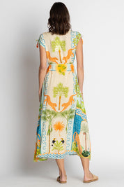 A model wearing the Kahala Midi Dress in colour Mist, from the back