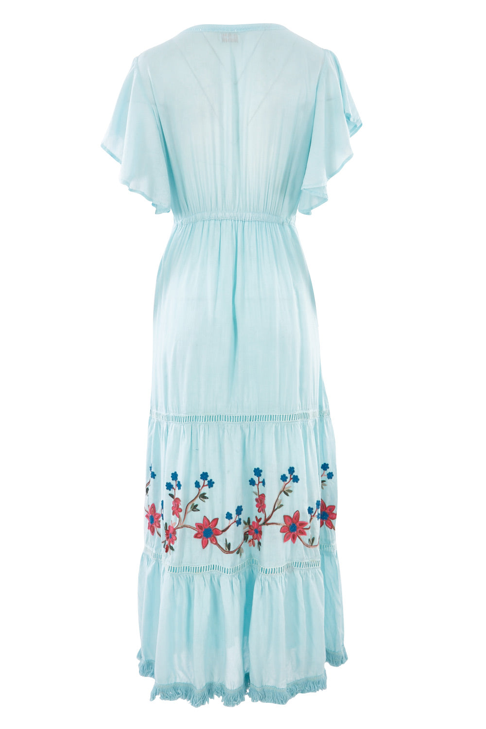 Product shot of the Kyoto Dress in colour Mint (Blue), from the back