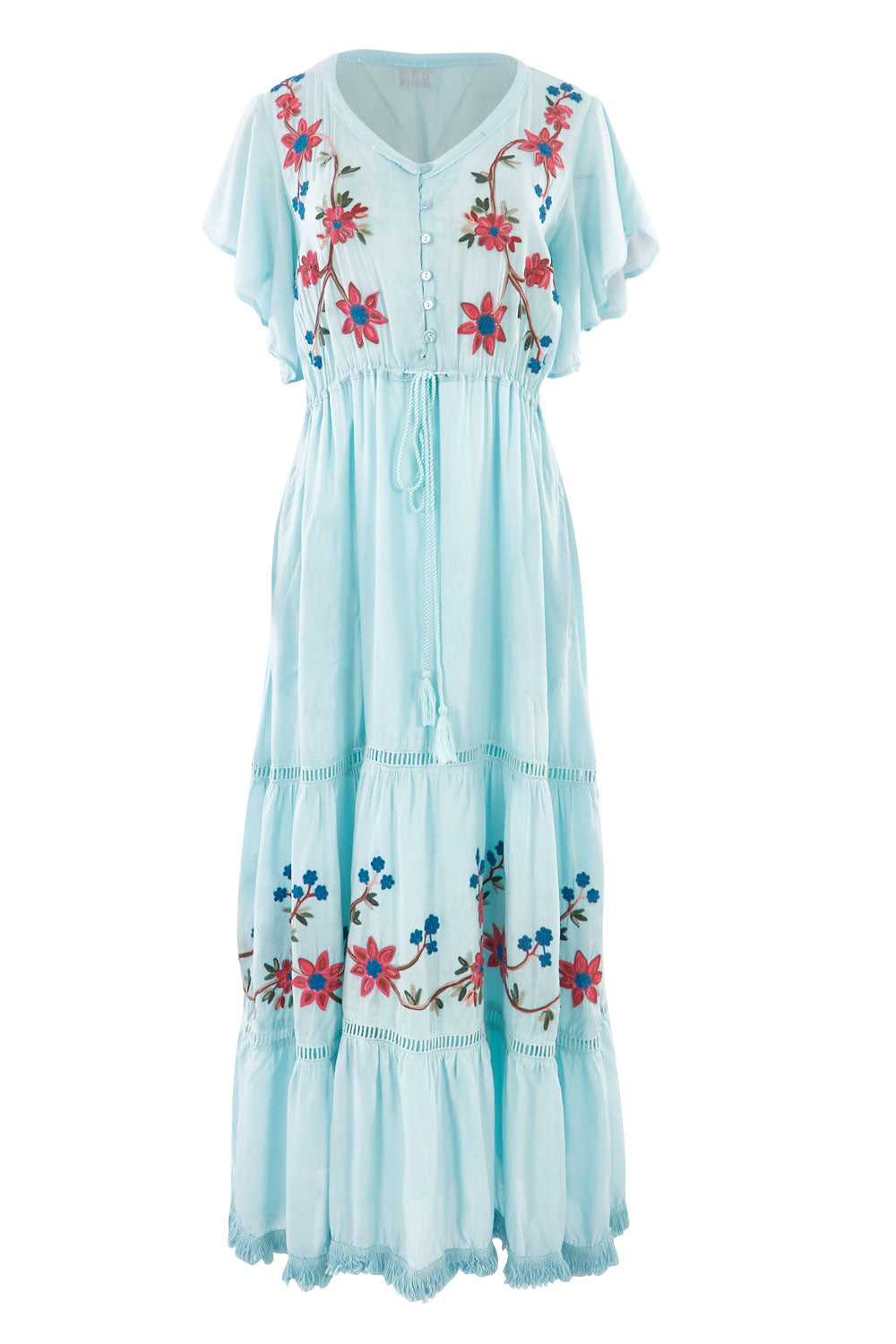 Product shot of the Kyoto Dress in colour Mint (Blue), from the front