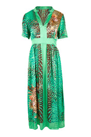 Product shot of the Maasai Midi Dress in colour Emerald (Green), from the front